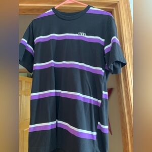 Neff Black Tee with Purple and White Stripes